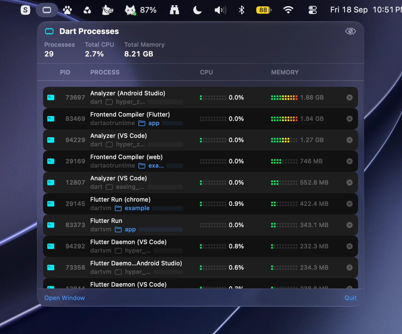 Dart Radar, lives in the menu bar